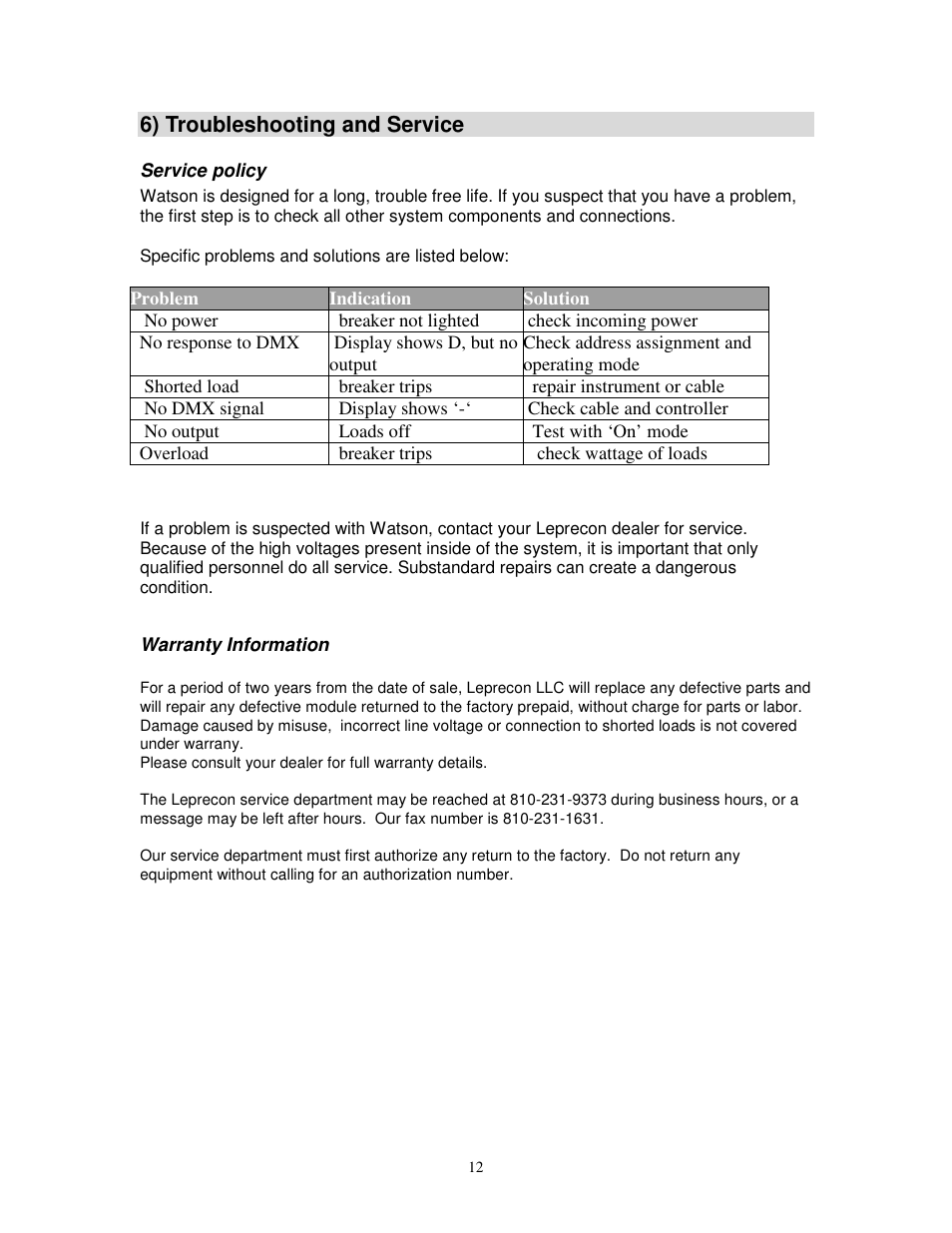 Leprecon Watson User Manual | Page 12 / 13