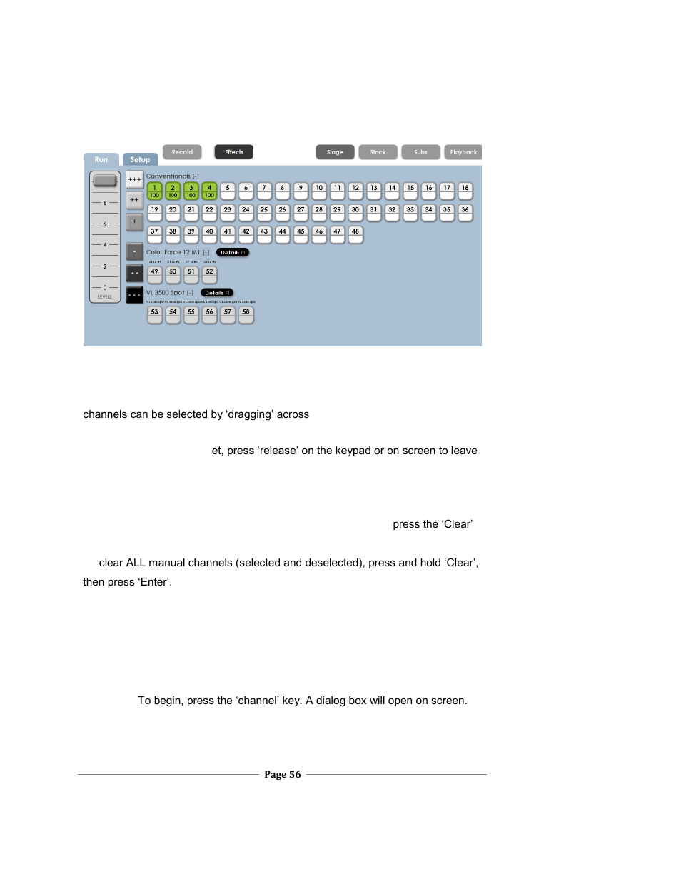 Sing the, Hannel, Ialog keys | Xc users manual | Leprecon XC 350 User Manual | Page 56 / 144