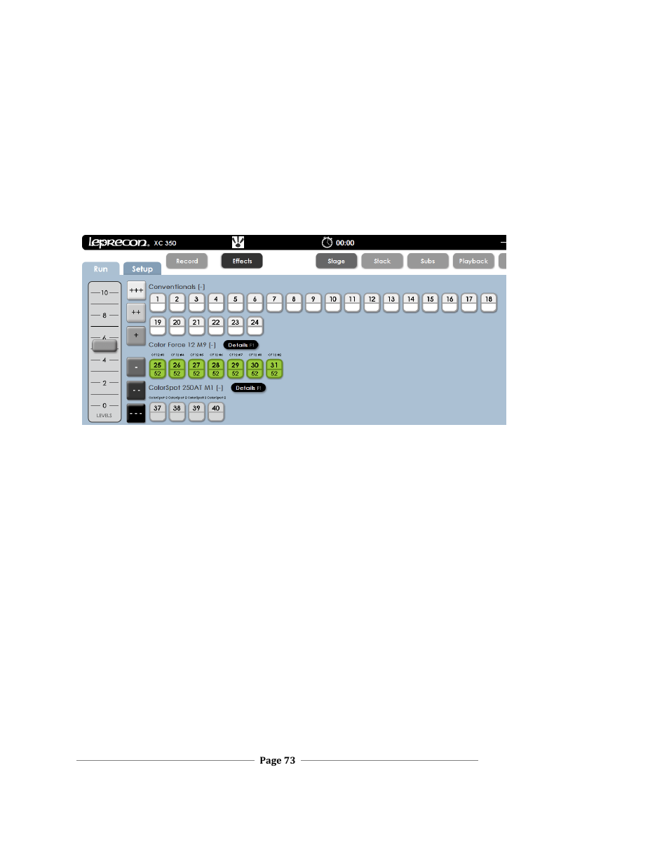 Etting, Olor, Xc users manual | Leprecon XC 350 User Manual | Page 73 / 144