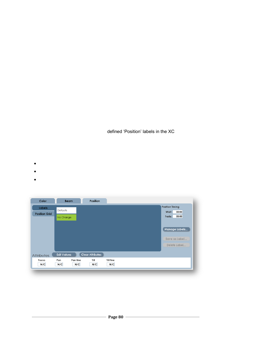 Etting, Osition, Xc users manual | Leprecon XC 350 User Manual | Page 80 / 144