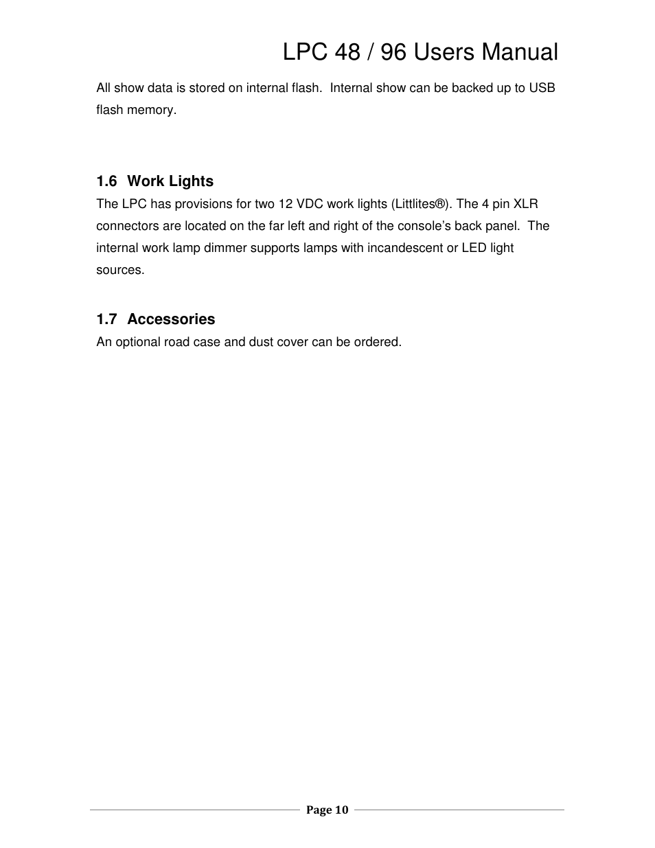 Lpc 48 / 96 users manual | Leprecon LPC V2 User's Manual User Manual | Page 10 / 122