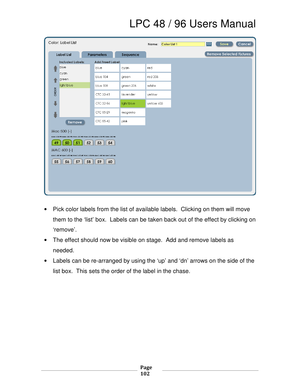 Lpc 48 / 96 users manual | Leprecon LPC V2 User's Manual User Manual | Page 102 / 122