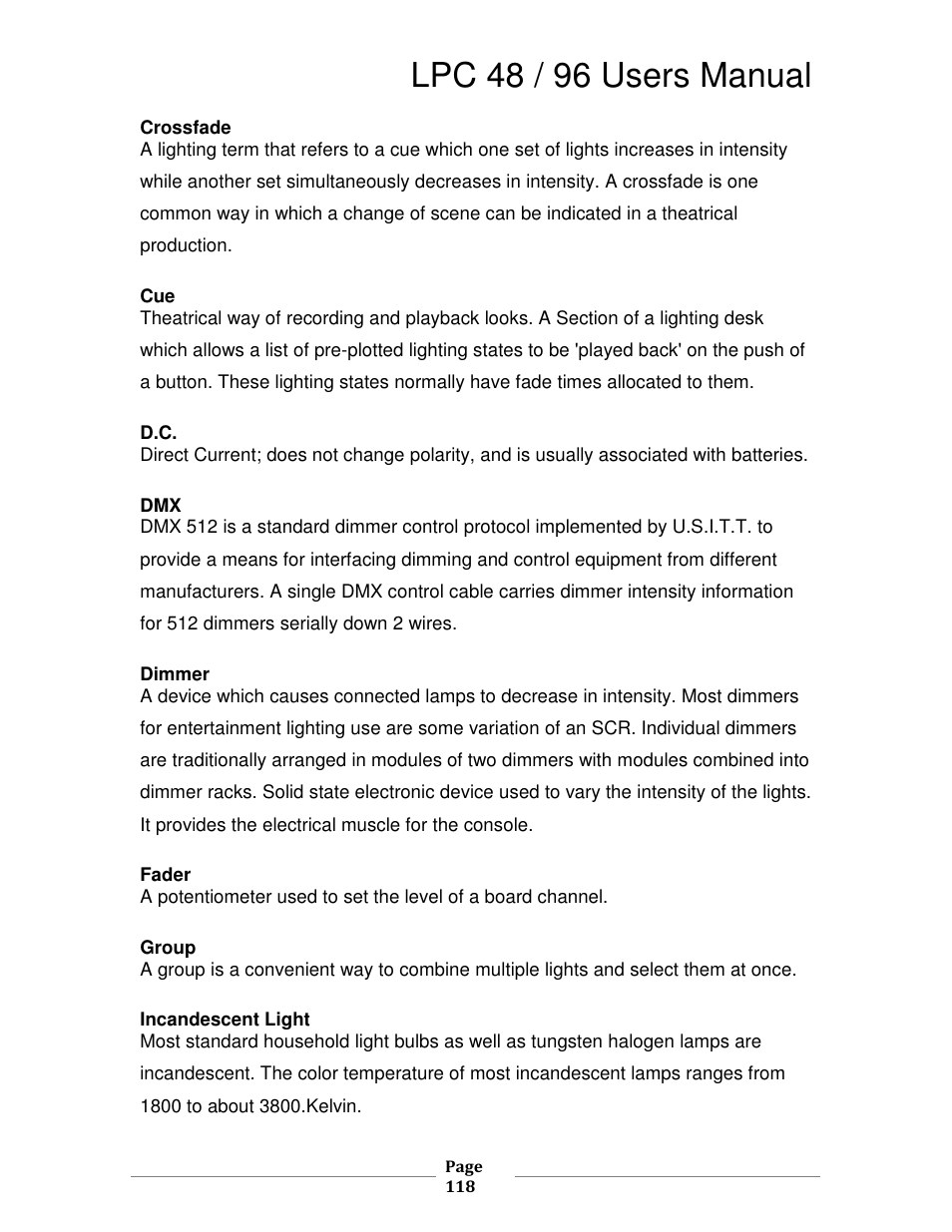 Lpc 48 / 96 users manual | Leprecon LPC V2 User's Manual User Manual | Page 118 / 122