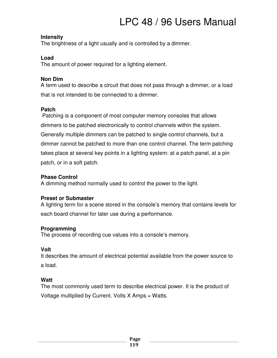 Lpc 48 / 96 users manual | Leprecon LPC V2 User's Manual User Manual | Page 119 / 122