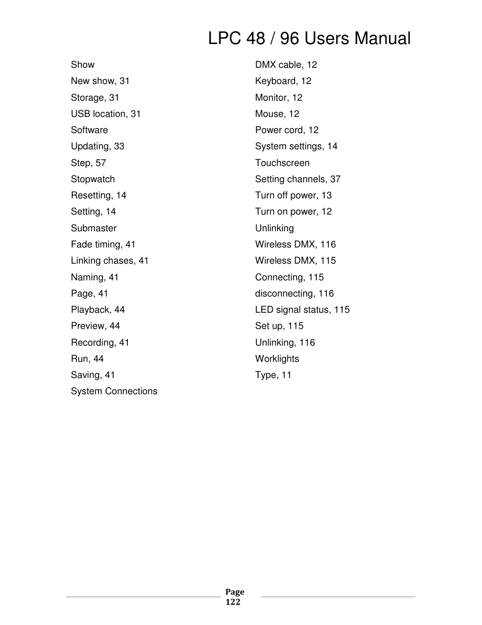 Lpc 48 / 96 users manual | Leprecon LPC V2 User's Manual User Manual | Page 122 / 122