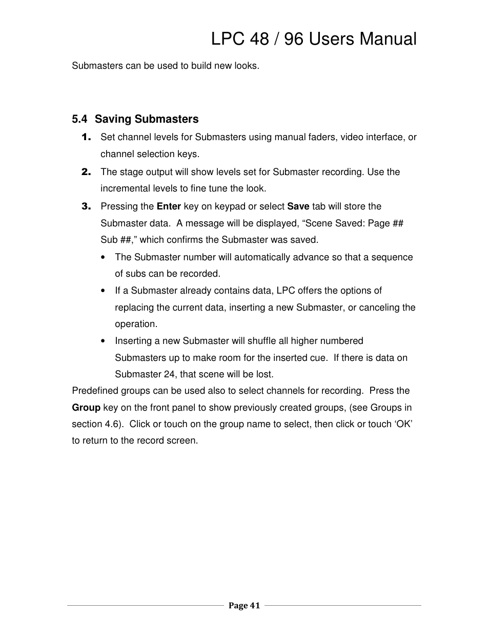 Lpc 48 / 96 users manual | Leprecon LPC V2 User's Manual User Manual | Page 41 / 122