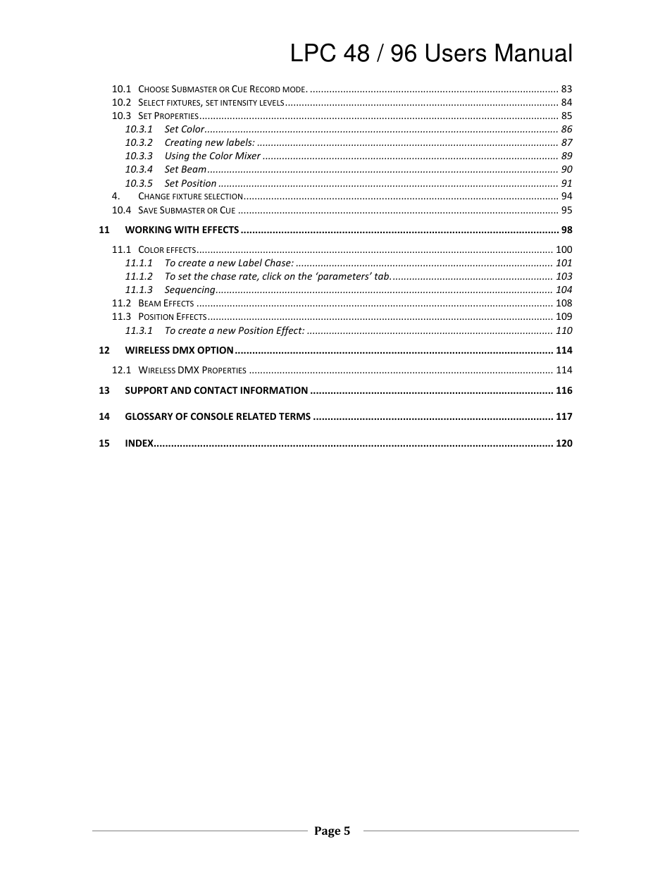 Lpc 48 / 96 users manual | Leprecon LPC V2 User's Manual User Manual | Page 5 / 122