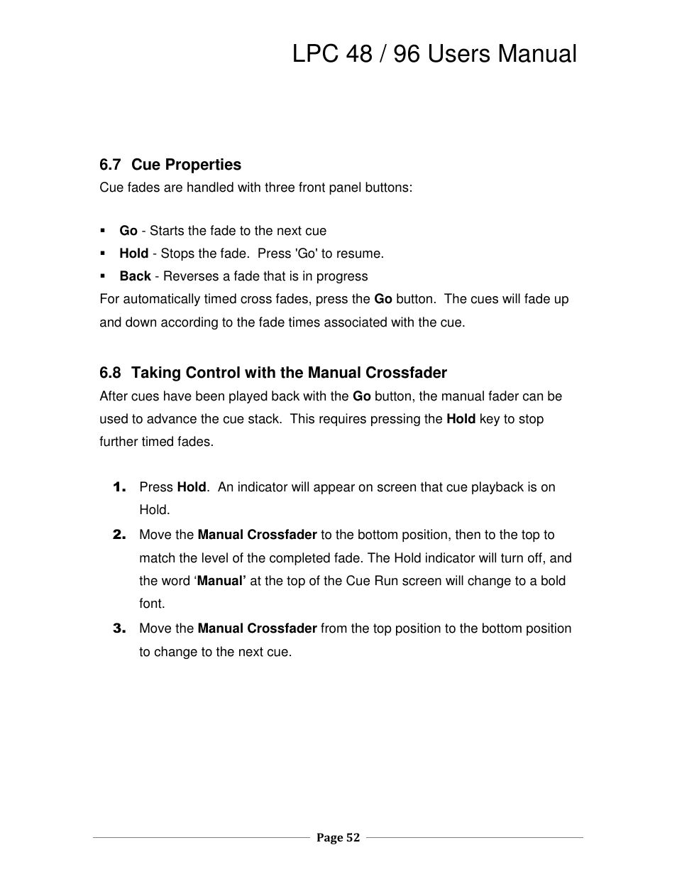 Lpc 48 / 96 users manual | Leprecon LPC V2 User's Manual User Manual | Page 52 / 122