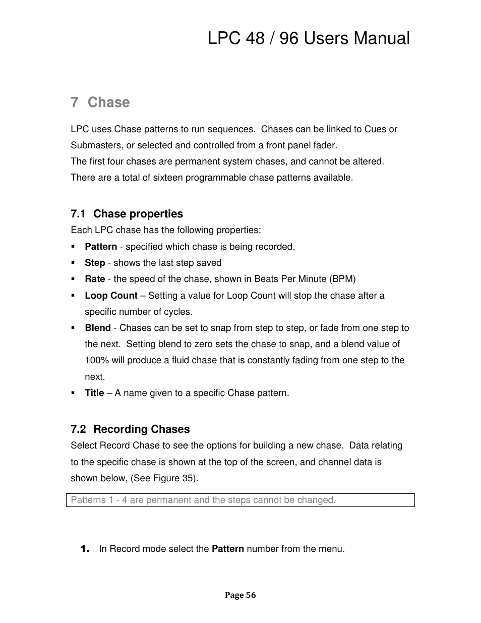 Lpc 48 / 96 users manual, 7 chase | Leprecon LPC V2 User's Manual User Manual | Page 56 / 122
