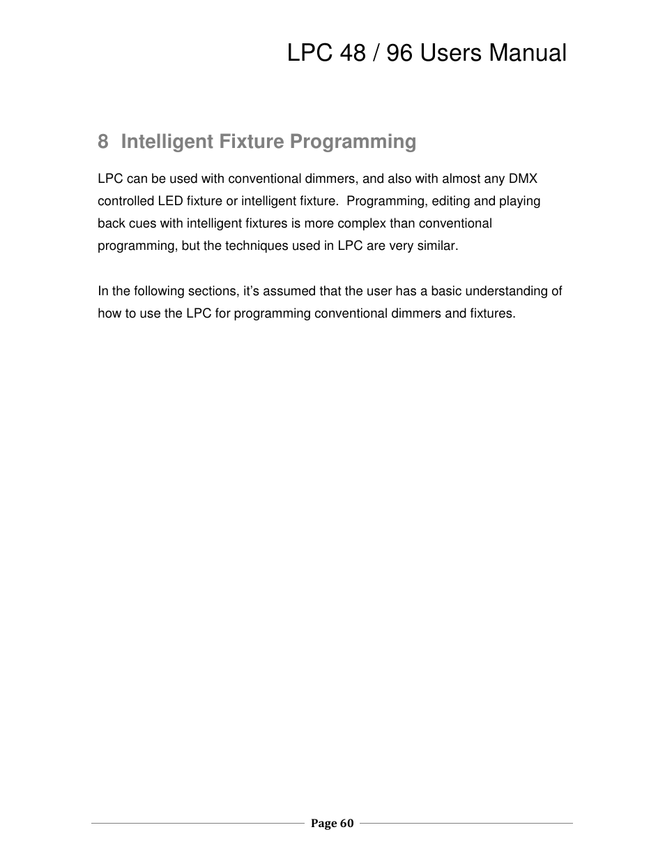 Lpc 48 / 96 users manual, 8 intelligent fixture programming | Leprecon LPC V2 User's Manual User Manual | Page 60 / 122