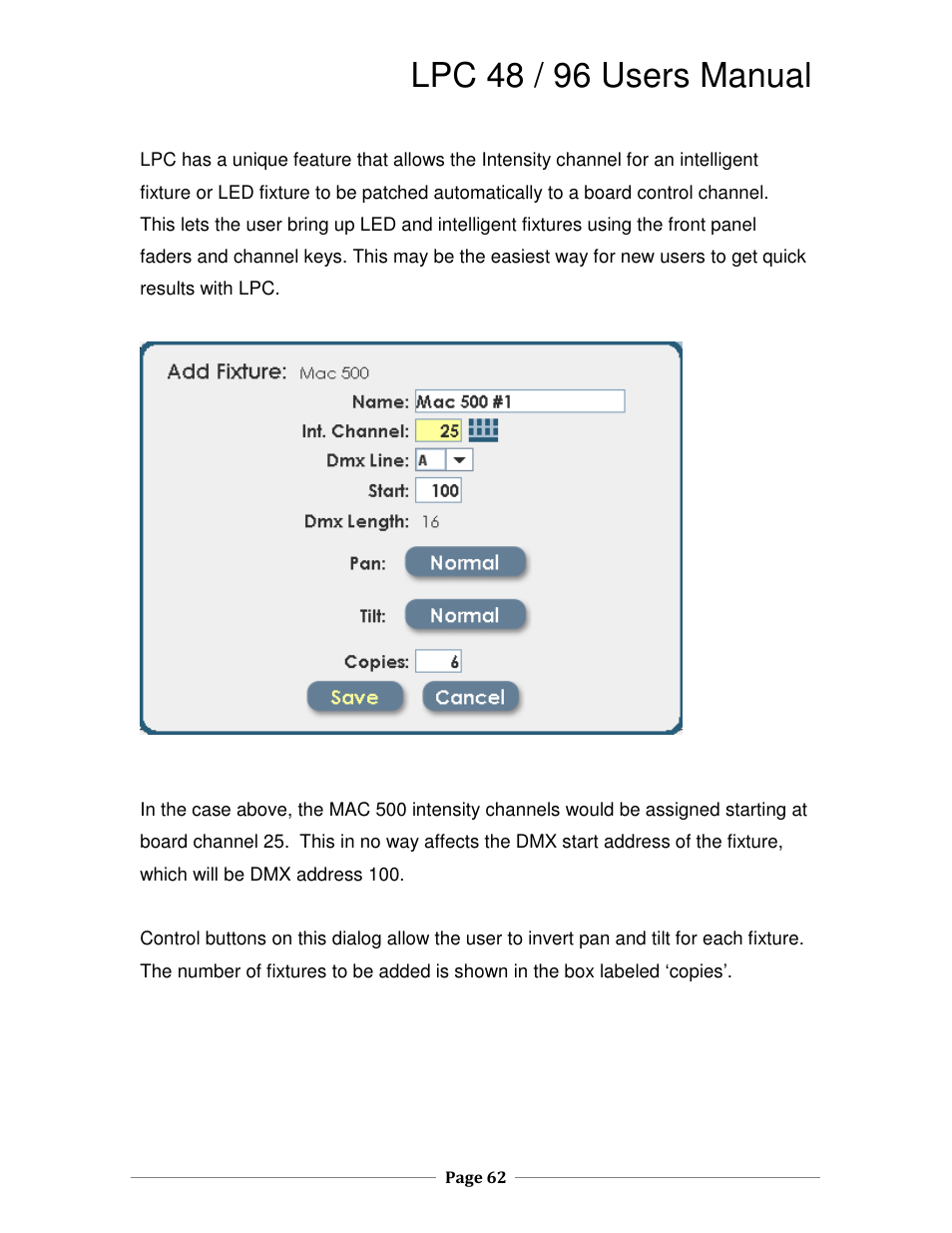 Lpc 48 / 96 users manual | Leprecon LPC V2 User's Manual User Manual | Page 62 / 122