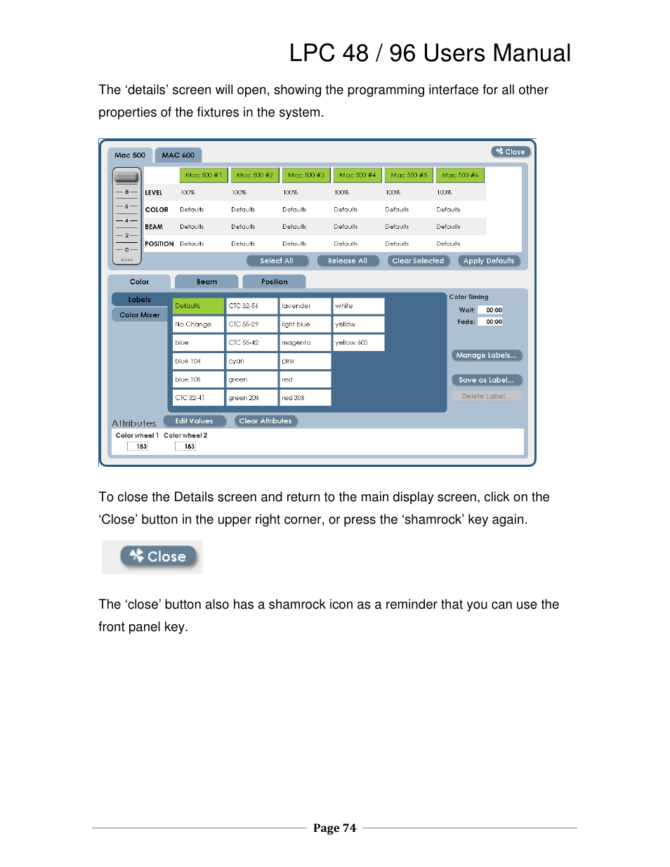 Lpc 48 / 96 users manual | Leprecon LPC V2 User's Manual User Manual | Page 74 / 122