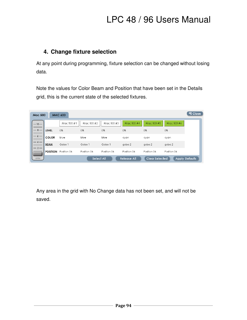 Lpc 48 / 96 users manual | Leprecon LPC V2 User's Manual User Manual | Page 94 / 122