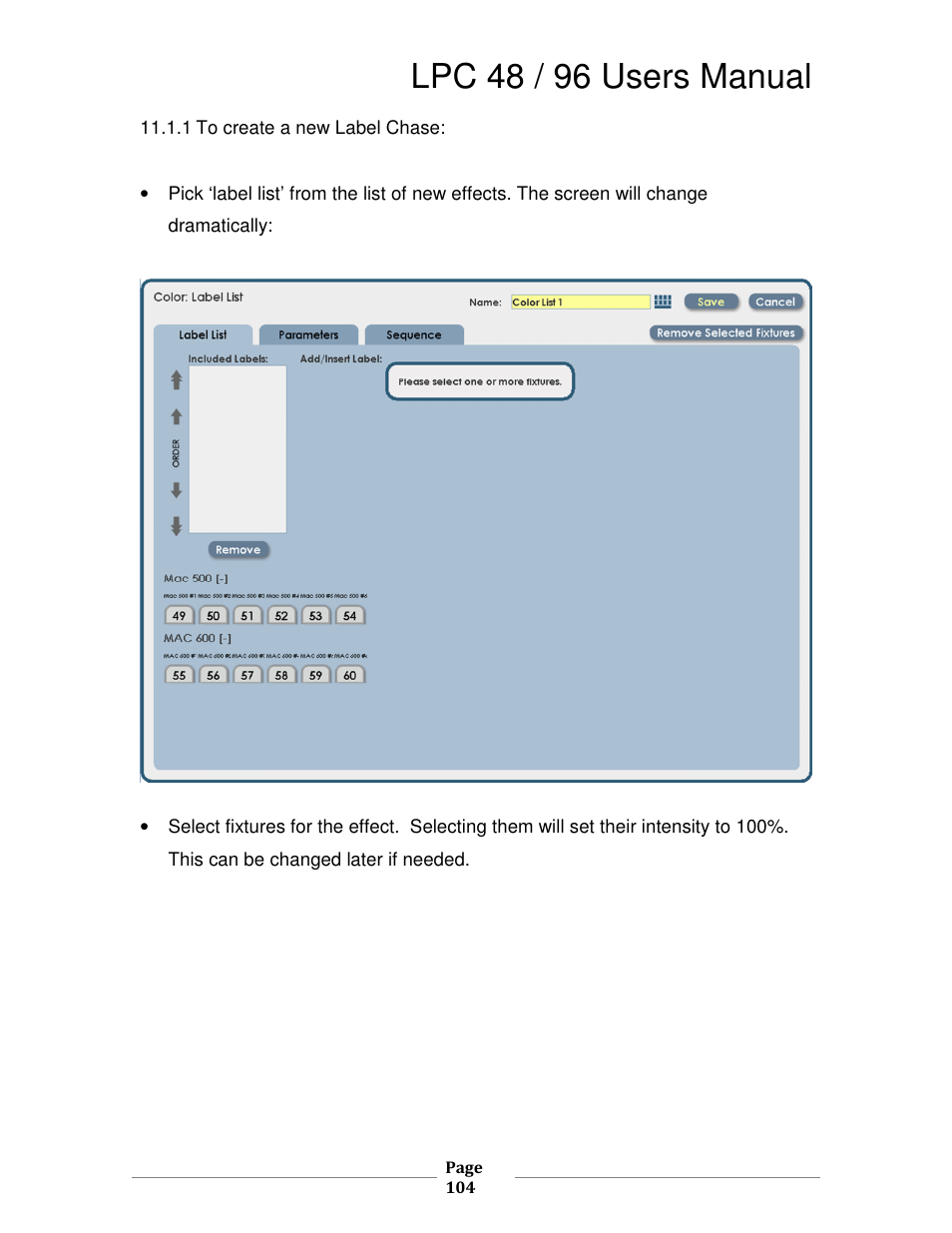 Lpc 48 / 96 users manual | Leprecon LPC V3 User's Manual User Manual | Page 104 / 126