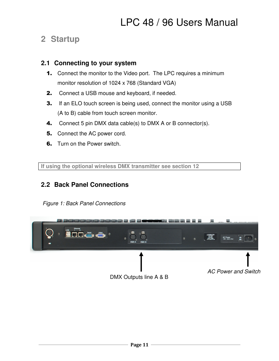 Lpc 48 / 96 users manual, 2 startup | Leprecon LPC V3 User's Manual User Manual | Page 11 / 126