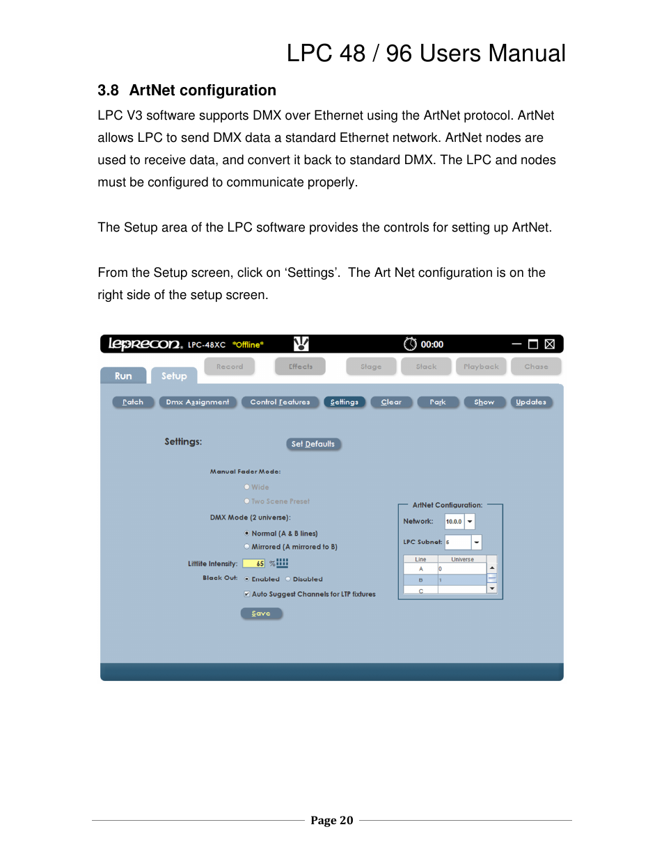 Lpc 48 / 96 users manual | Leprecon LPC V3 User's Manual User Manual | Page 20 / 126