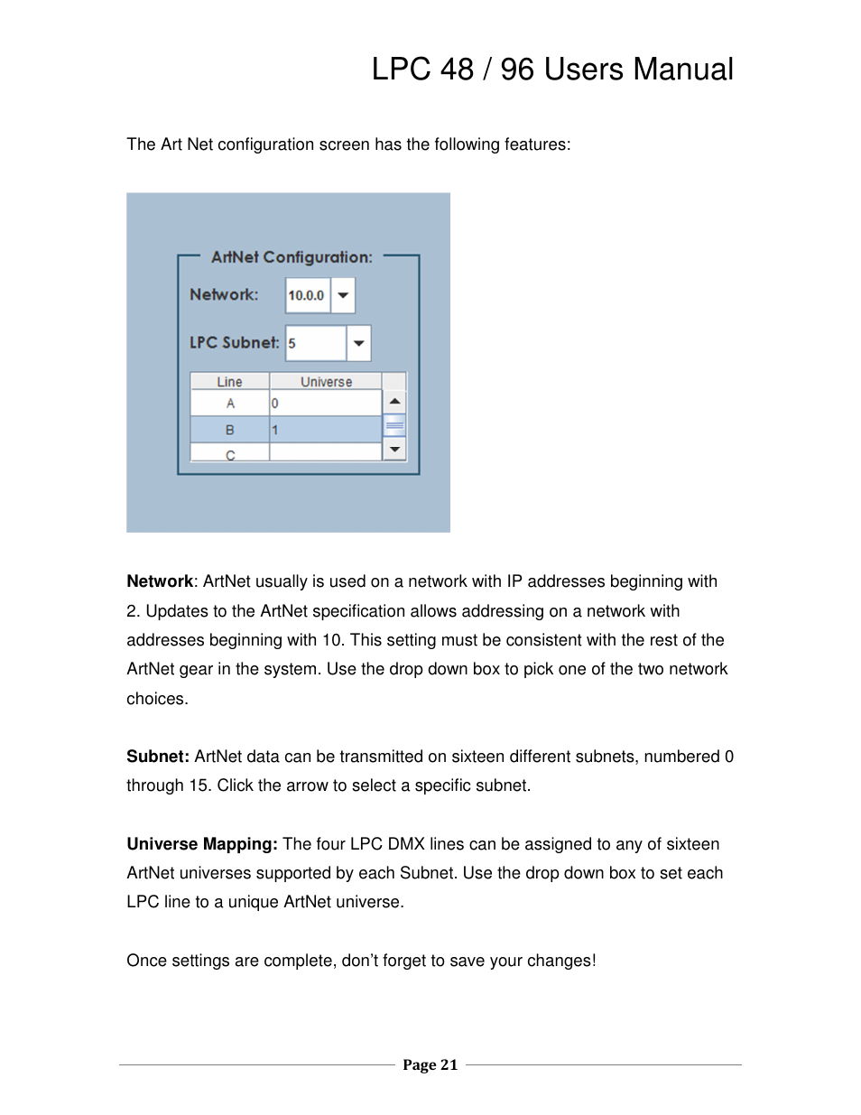 Lpc 48 / 96 users manual | Leprecon LPC V3 User's Manual User Manual | Page 21 / 126