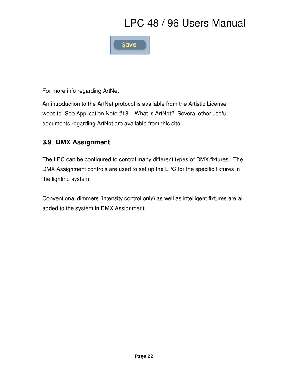 Lpc 48 / 96 users manual | Leprecon LPC V3 User's Manual User Manual | Page 22 / 126