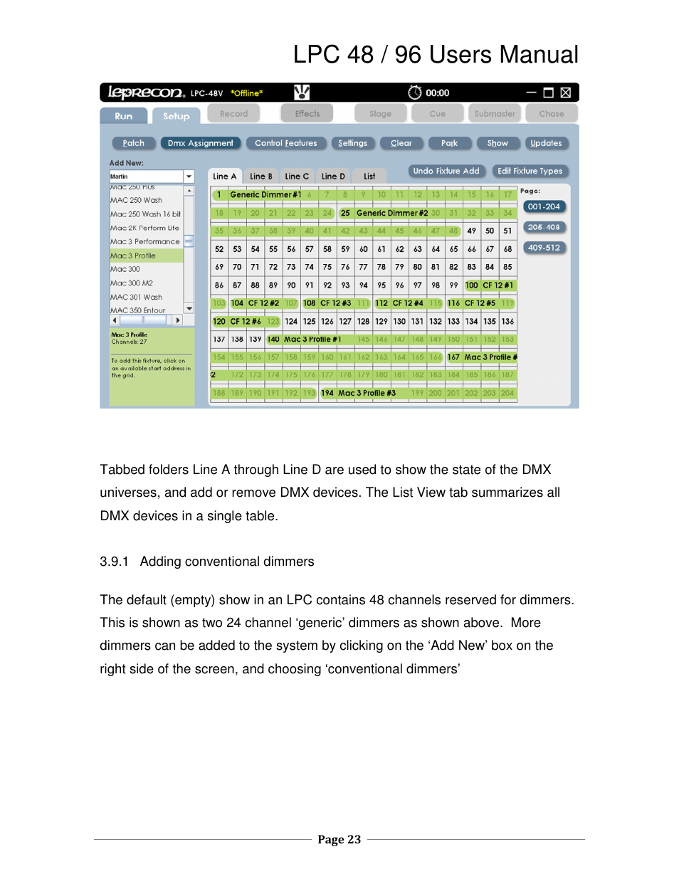 Lpc 48 / 96 users manual | Leprecon LPC V3 User's Manual User Manual | Page 23 / 126