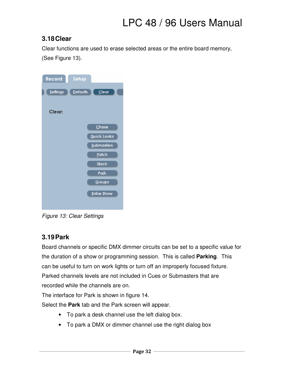 Lpc 48 / 96 users manual | Leprecon LPC V3 User's Manual User Manual | Page 32 / 126