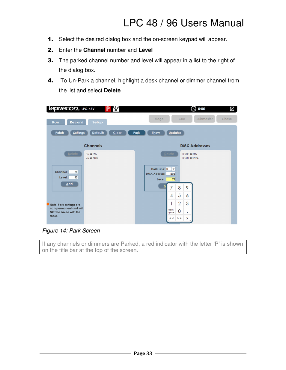Lpc 48 / 96 users manual | Leprecon LPC V3 User's Manual User Manual | Page 33 / 126