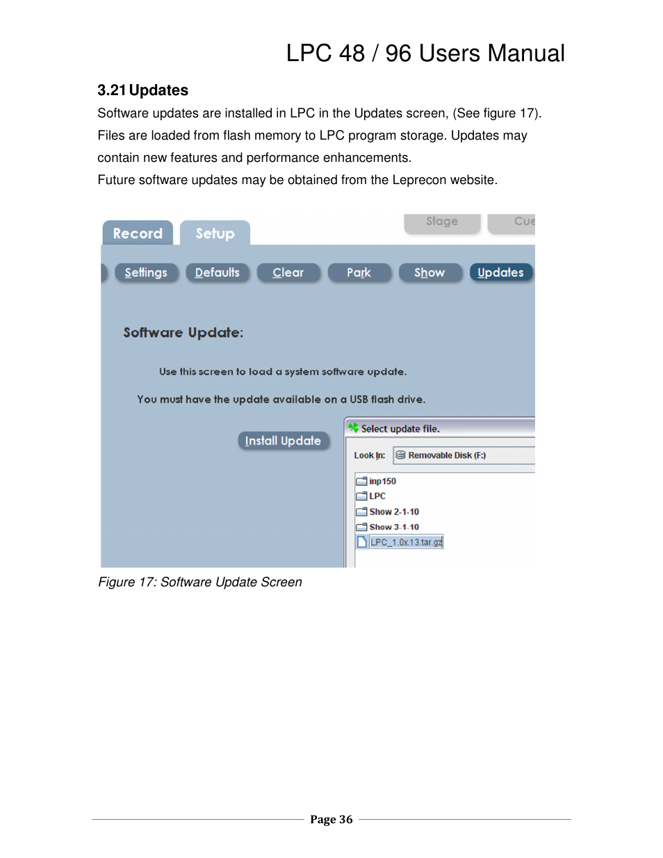 Lpc 48 / 96 users manual | Leprecon LPC V3 User's Manual User Manual | Page 36 / 126