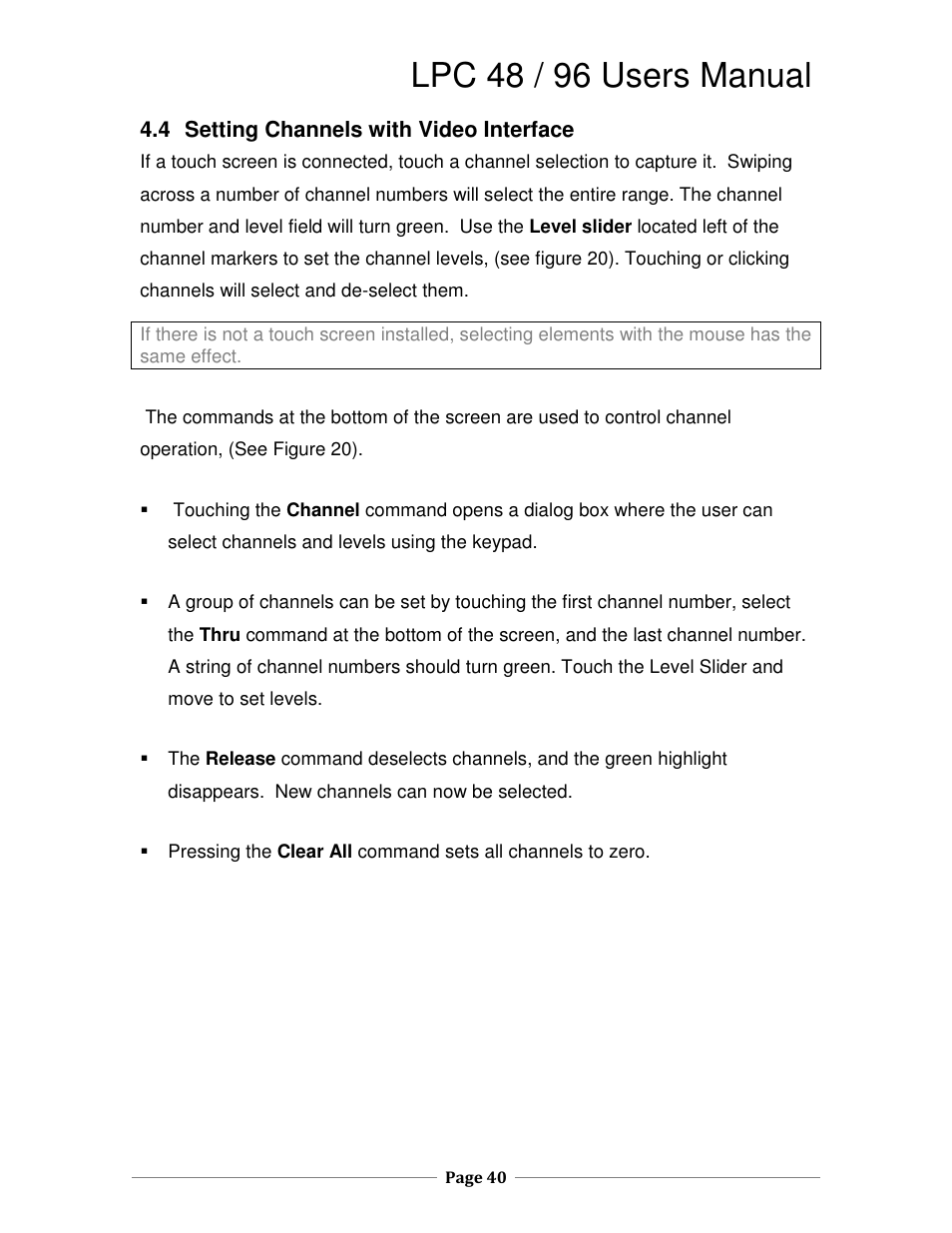 Lpc 48 / 96 users manual | Leprecon LPC V3 User's Manual User Manual | Page 40 / 126