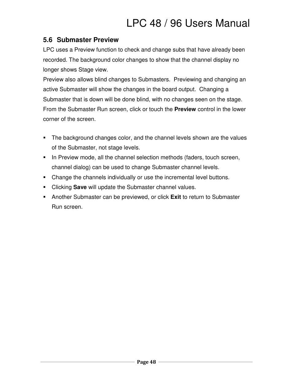 Lpc 48 / 96 users manual | Leprecon LPC V3 User's Manual User Manual | Page 48 / 126