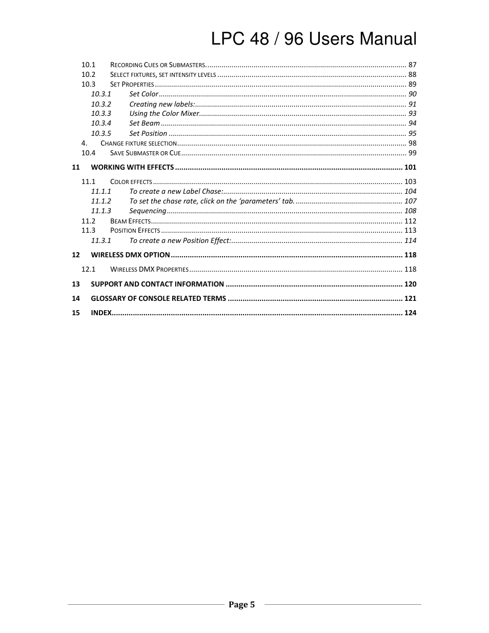 Lpc 48 / 96 users manual | Leprecon LPC V3 User's Manual User Manual | Page 5 / 126