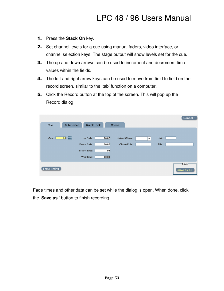 Lpc 48 / 96 users manual | Leprecon LPC V3 User's Manual User Manual | Page 53 / 126
