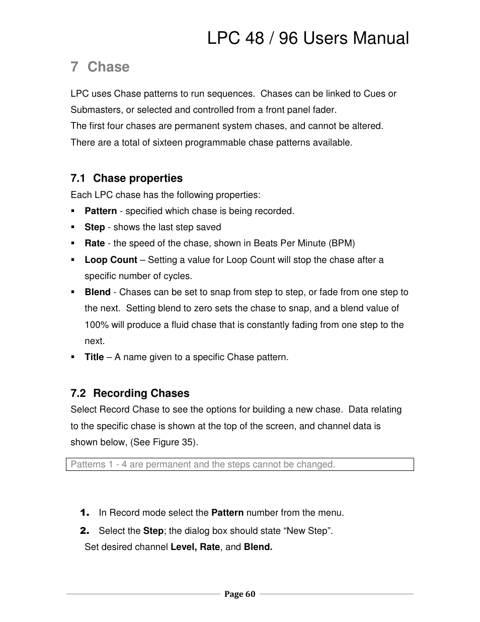 Lpc 48 / 96 users manual, 7 chase | Leprecon LPC V3 User's Manual User Manual | Page 60 / 126