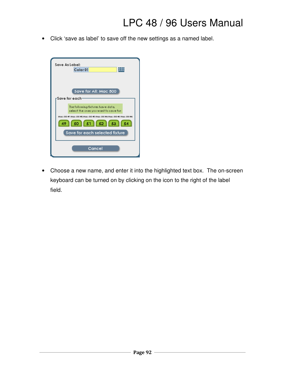 Lpc 48 / 96 users manual | Leprecon LPC V3 User's Manual User Manual | Page 92 / 126