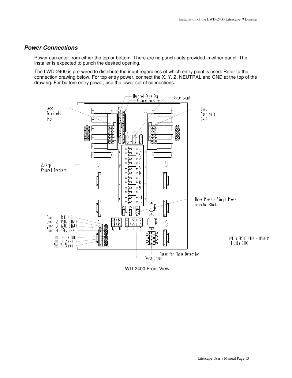 Power connections | Leprecon Litescape dimmer User Manual | Page 15 / 79