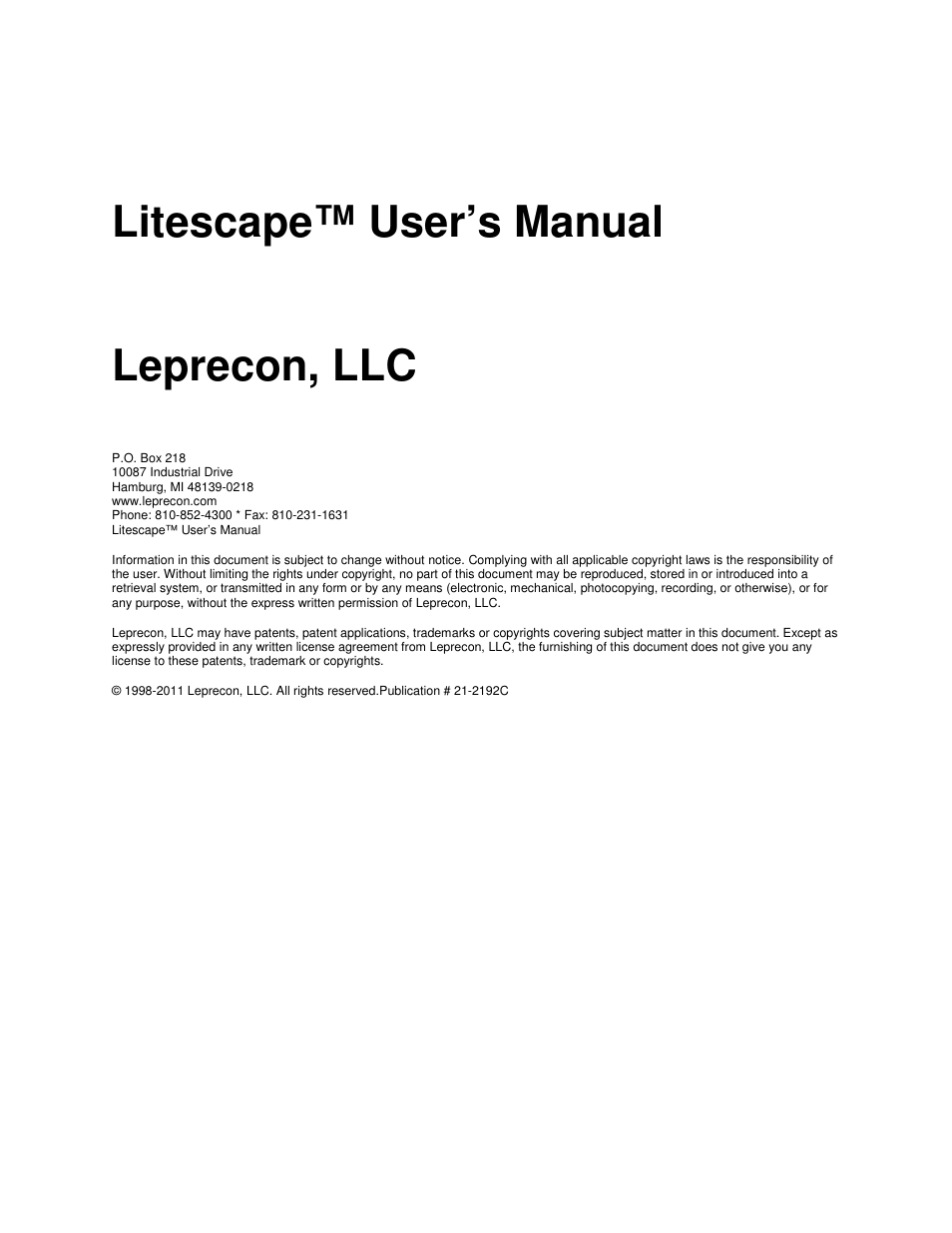 Litescape™ user’s manual leprecon, llc | Leprecon Litescape dimmer User Manual | Page 2 / 79