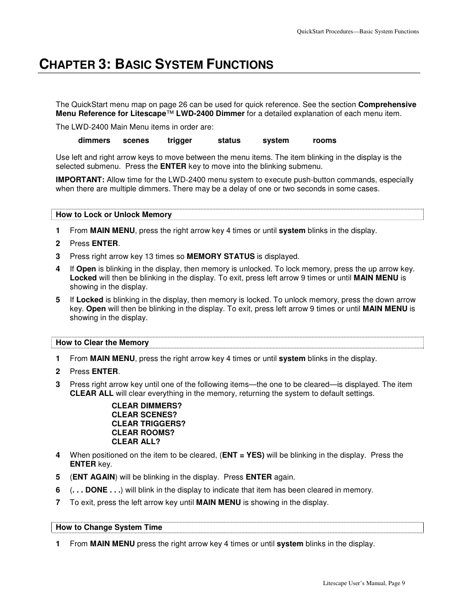 Hapter, Asic, Ystem | Unctions | Leprecon Litescape dimmer User Manual | Page 25 / 79