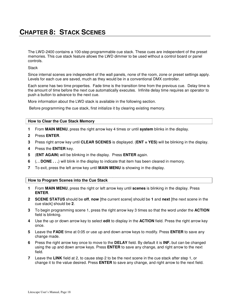 Hapter, Tack, Cenes | Leprecon Litescape dimmer User Manual | Page 34 / 79