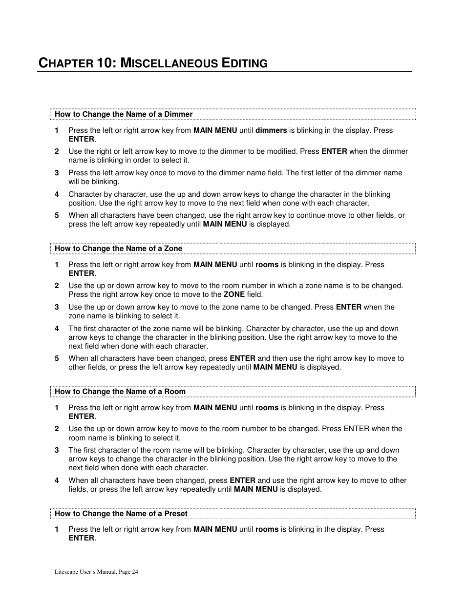 Hapter, Iscellaneous, Diting | Leprecon Litescape dimmer User Manual | Page 40 / 79