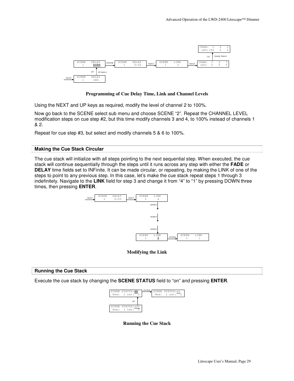 Running the cue stack | Leprecon Litescape dimmer User Manual | Page 45 / 79