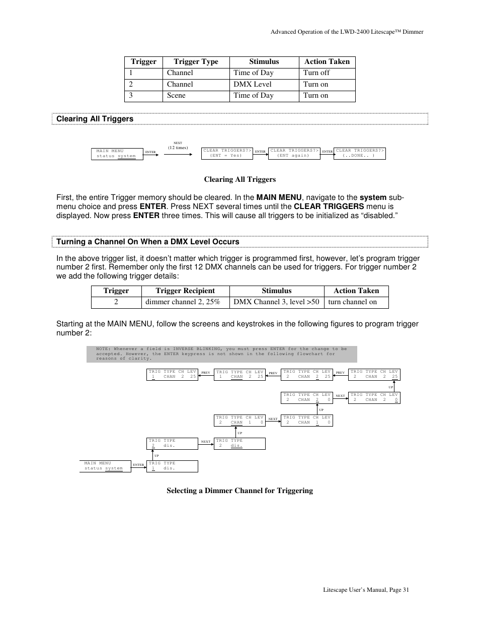 Selecting a dimmer channel for triggering | Leprecon Litescape dimmer User Manual | Page 47 / 79
