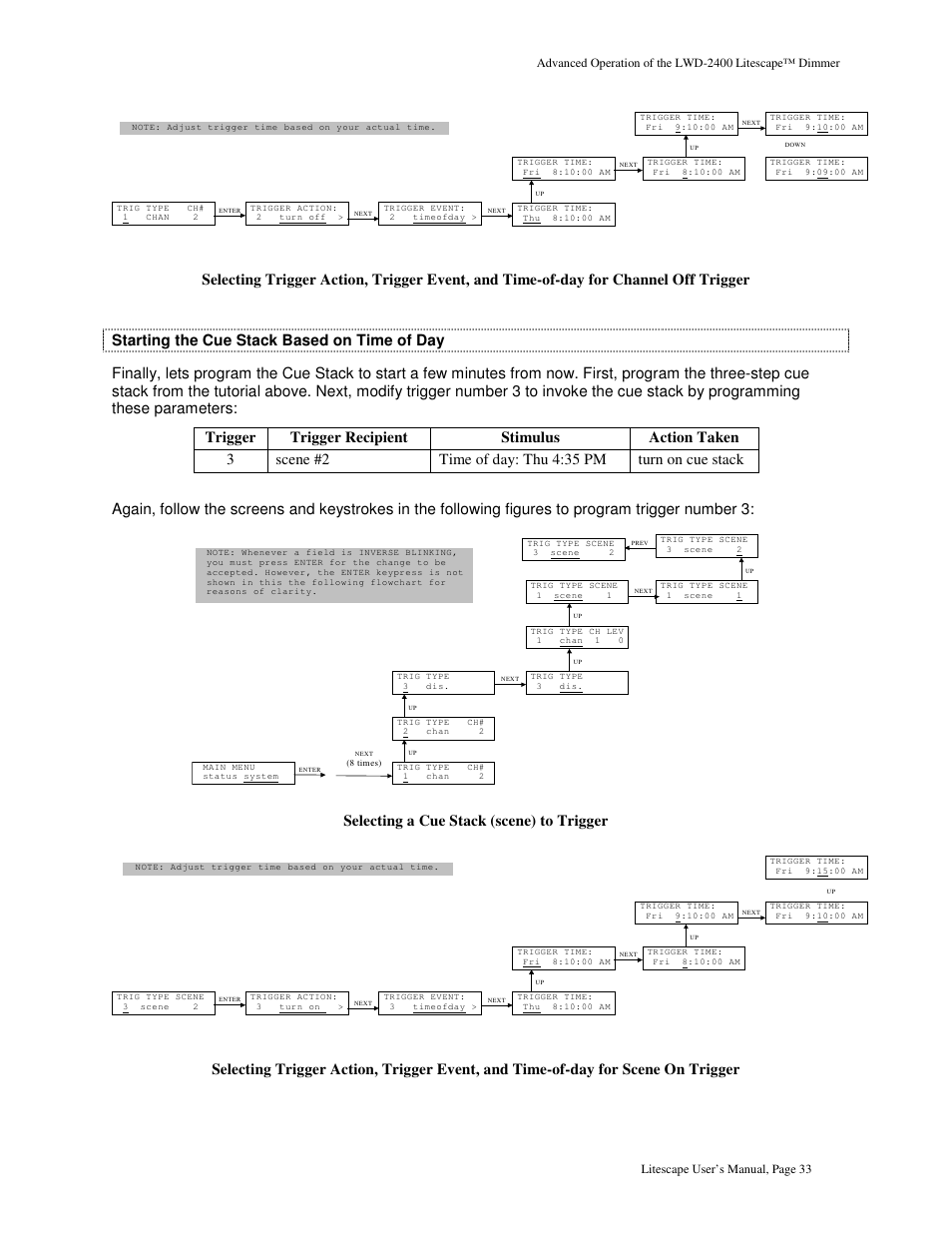 Selecting a cue stack (scene) to trigger | Leprecon Litescape dimmer User Manual | Page 49 / 79