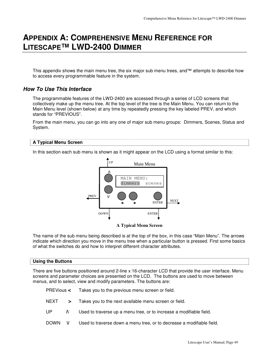 A: c, Lwd-2400 d, Ppendix | Omprehensive, Eference for, Itescape, Immer | Leprecon Litescape dimmer User Manual | Page 65 / 79