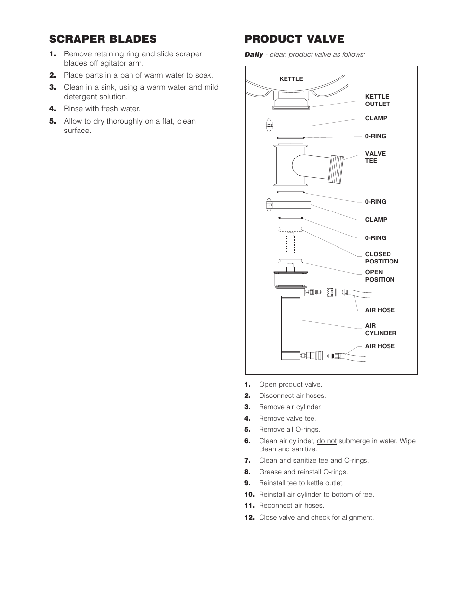 Scraper blades, Product valve | Cleveland Range (T) MKDL-125-T (-CC) User Manual | Page 16 / 55