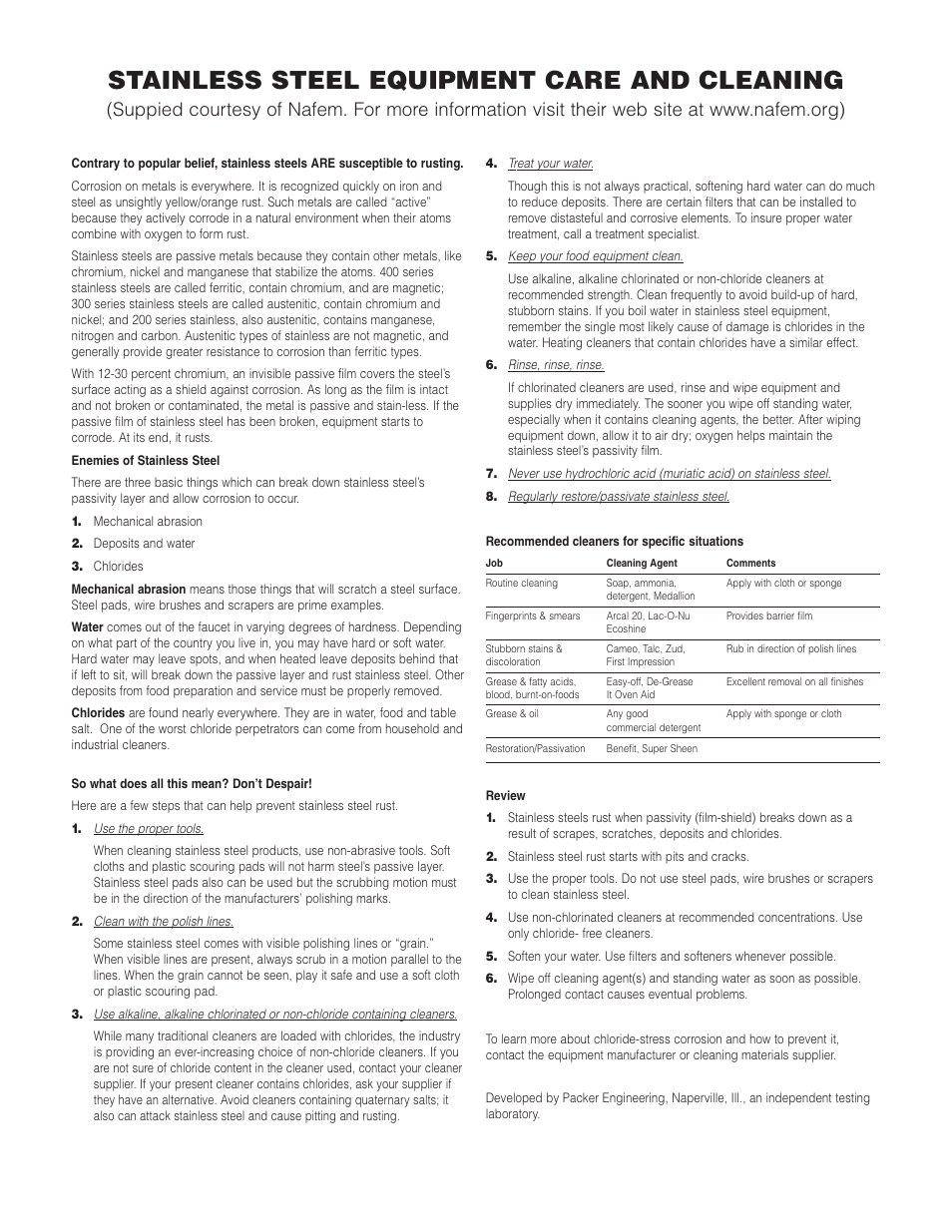 Stainless steel equipment care and cleaning | Cleveland Range (T) MKDL-125-T (-CC) User Manual | Page 17 / 55