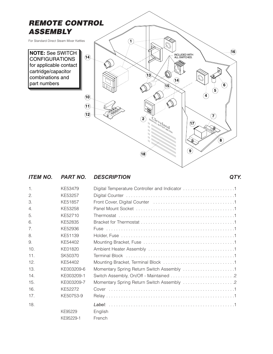 Remote control assembly | Cleveland Range (T) MKDL-125-T (-CC) User Manual | Page 21 / 55