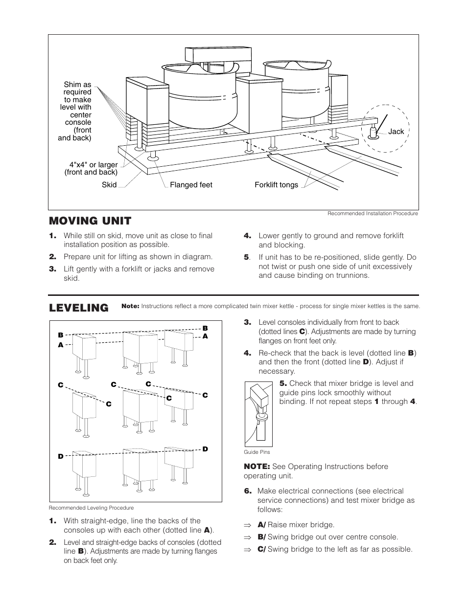 Moving unit, Leveling | Cleveland Range (T) MKDL-125-T (-CC) User Manual | Page 4 / 55