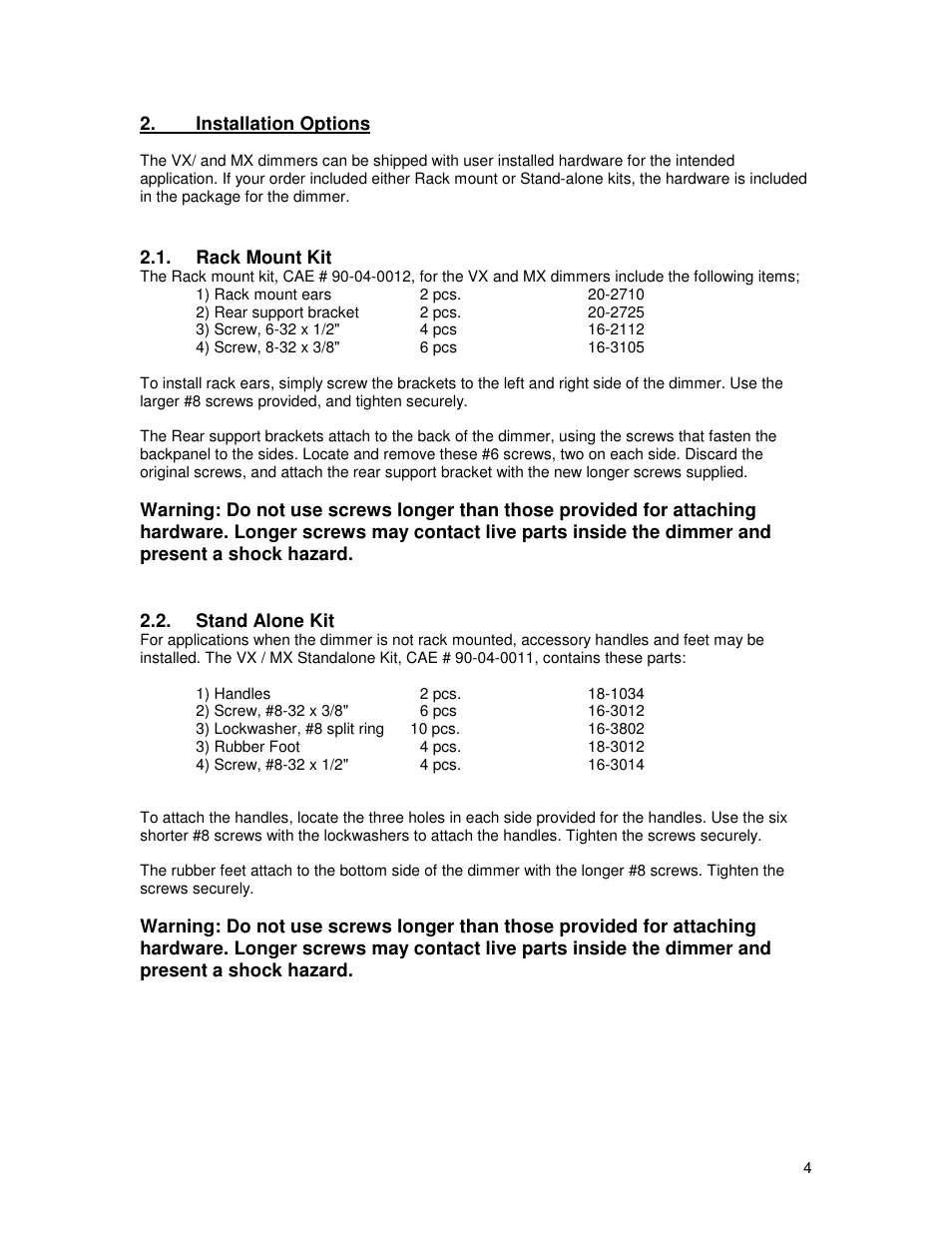 Leprecon VX Series Dimmer User Manual | Page 4 / 12