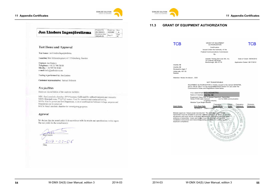 3 grant of equipment authorization | Leprecon W-DMX G4 MK I User Manual | Page 28 / 29