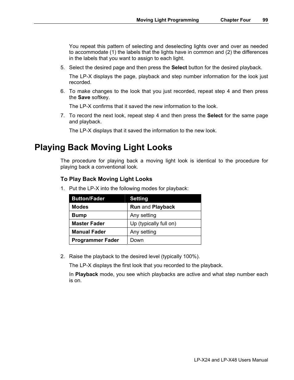 Playing back moving light looks | Leprecon LP-X24 Manual v3.2 User Manual | Page 103 / 228