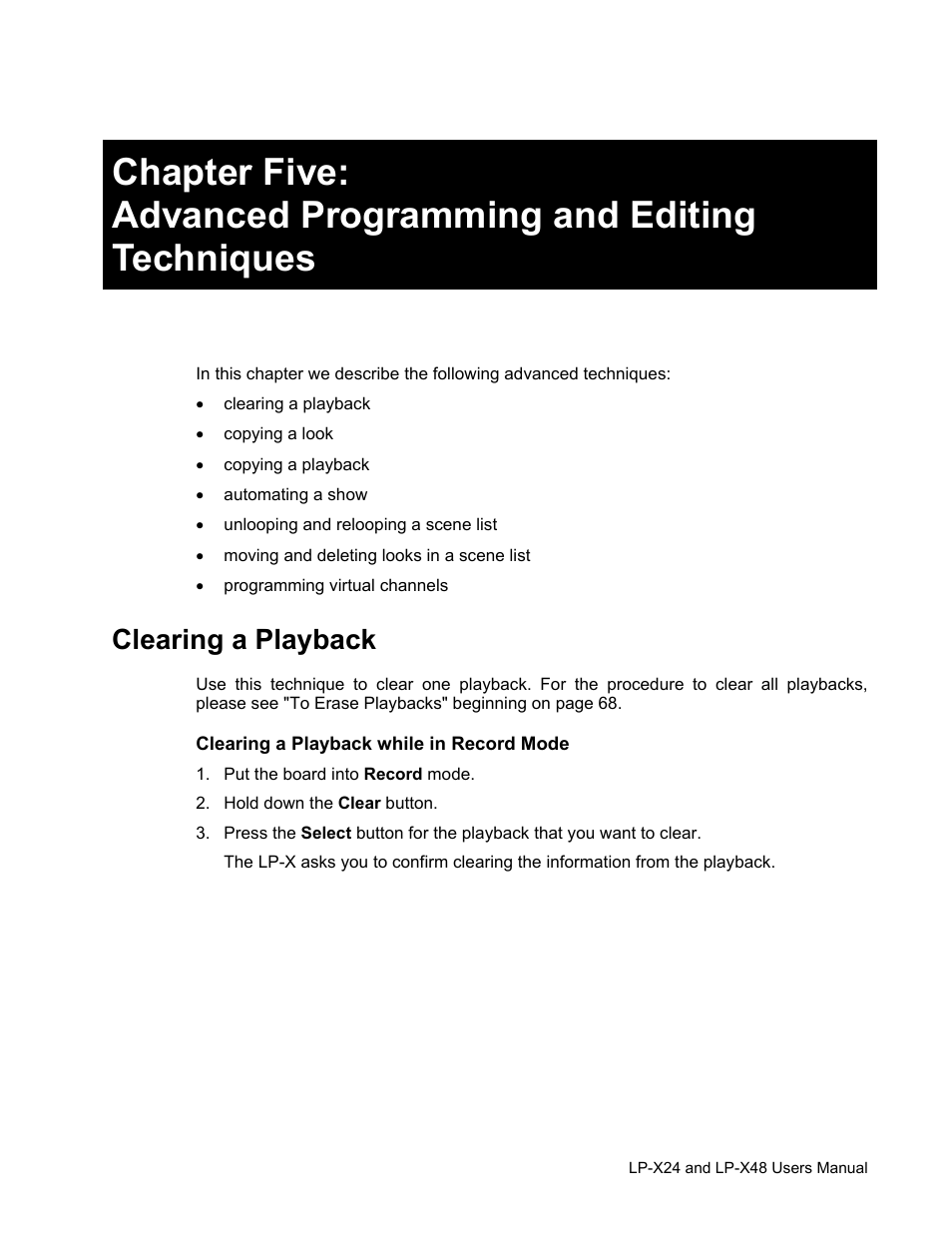 Clearing a playback | Leprecon LP-X24 Manual v3.2 User Manual | Page 109 / 228