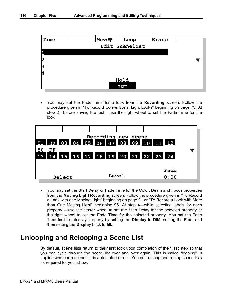 Unlooping and relooping a scene list | Leprecon LP-X24 Manual v3.2 User Manual | Page 120 / 228